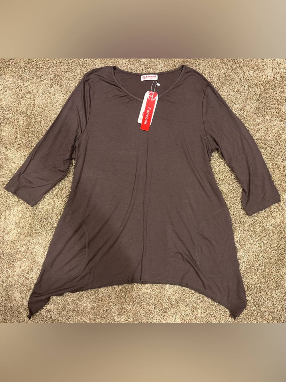 Fanvook Brown Tunic Top with 3/4 Sleeves